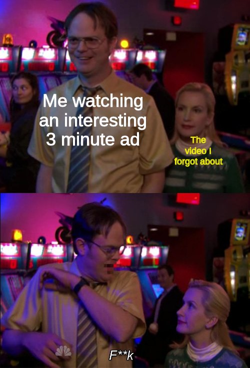 Angela scares dwight meme reacting to skipping video ads
