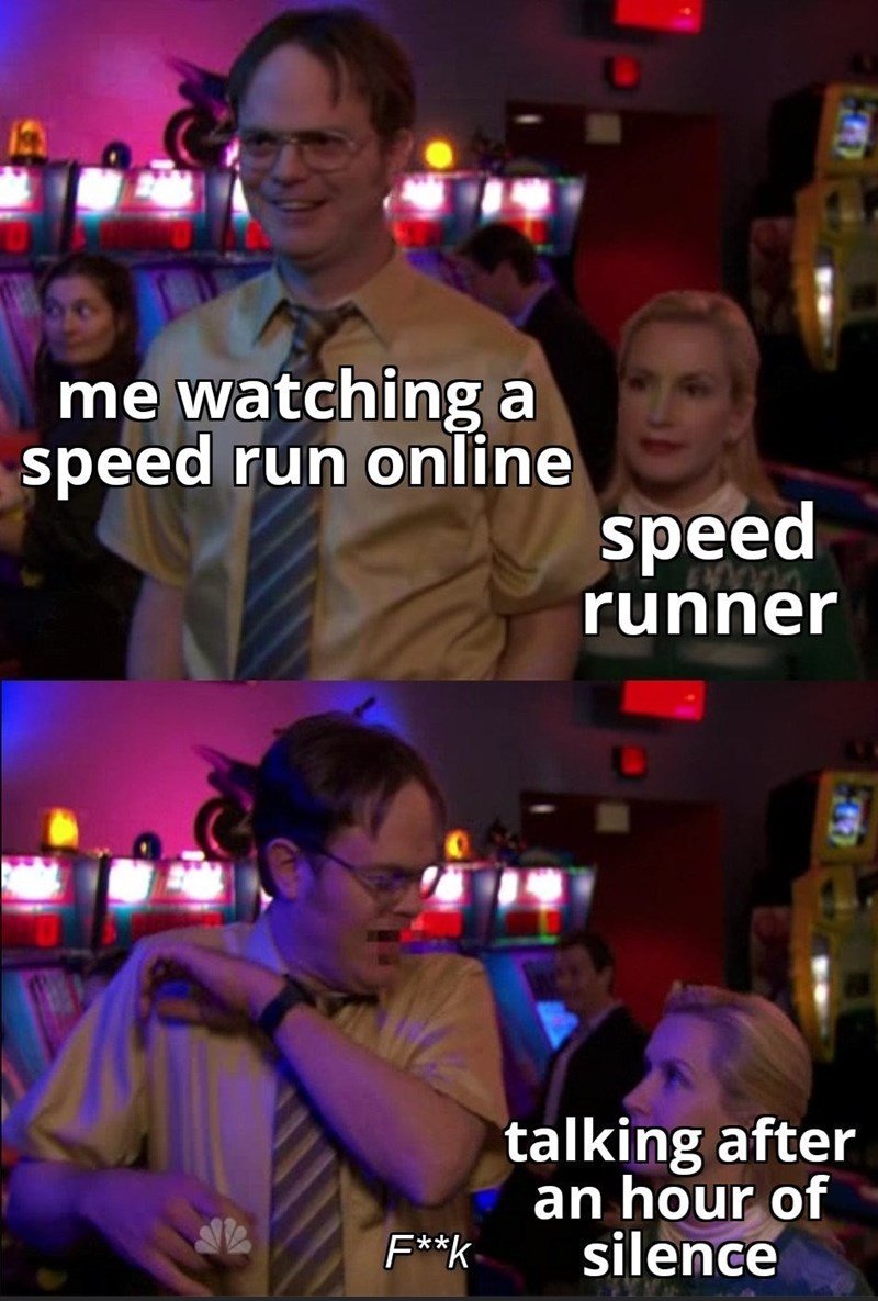 Angela scares dwight meme reacting to speed runner breaking silence