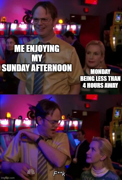 Angela scares dwight meme reacting to monday coming too soon