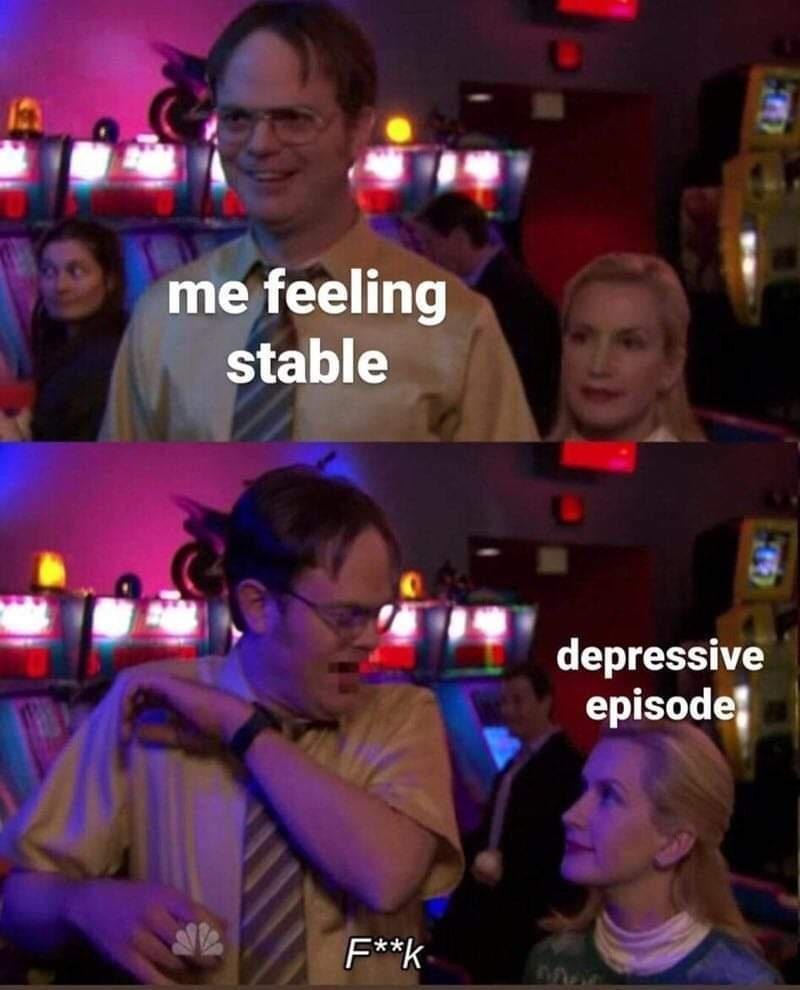 Angela scares dwight meme about sudden depressive episodes