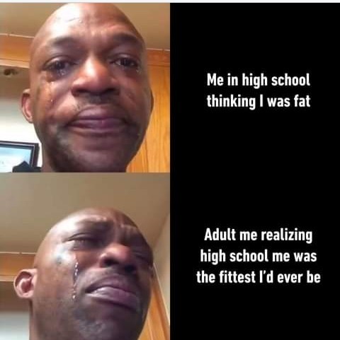 Black man crying meme about regretting high school body perception