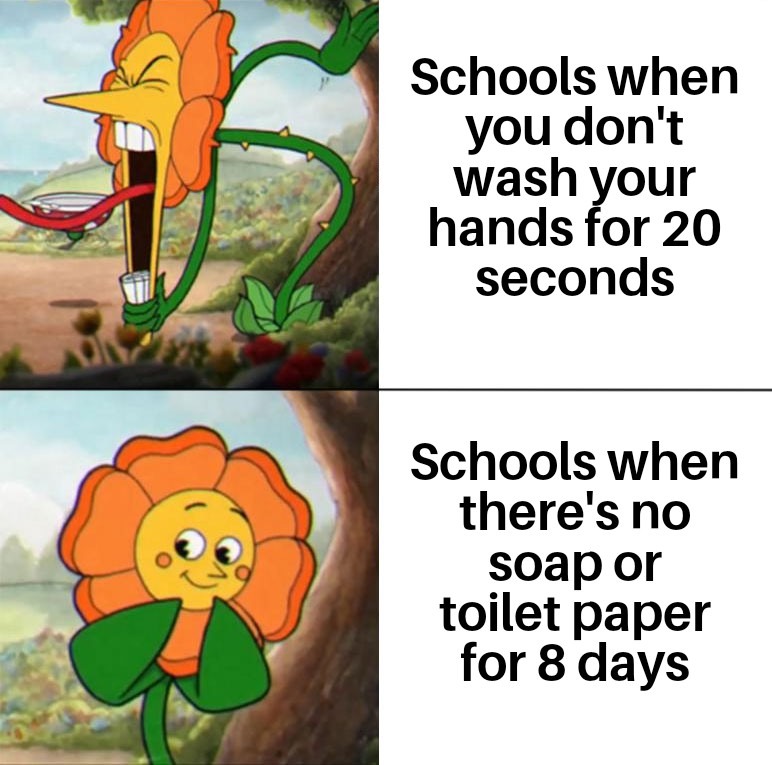 Cuphead flower meme schools double standards about hygiene rules