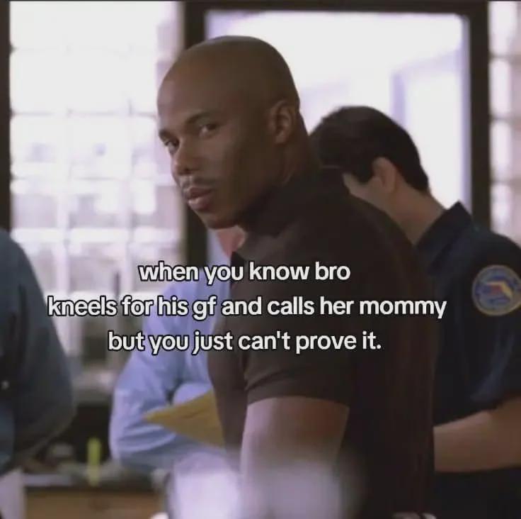 Doakes meme side eyeing knowing bro kneels for his gf and calls her mommy but can't prove it