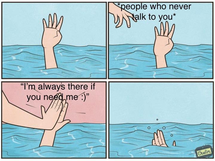 Drowning high five meme about people who never reach out