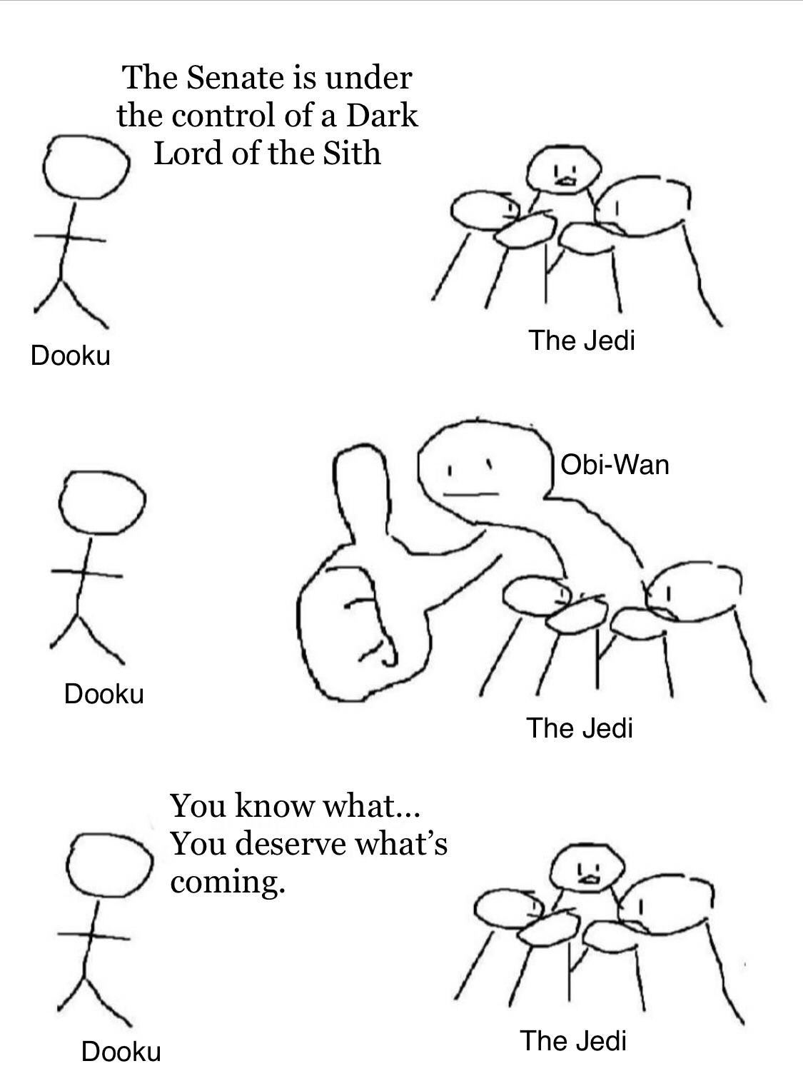 Giant thumb guy meme star wars dooku vs jedi with obi-wan