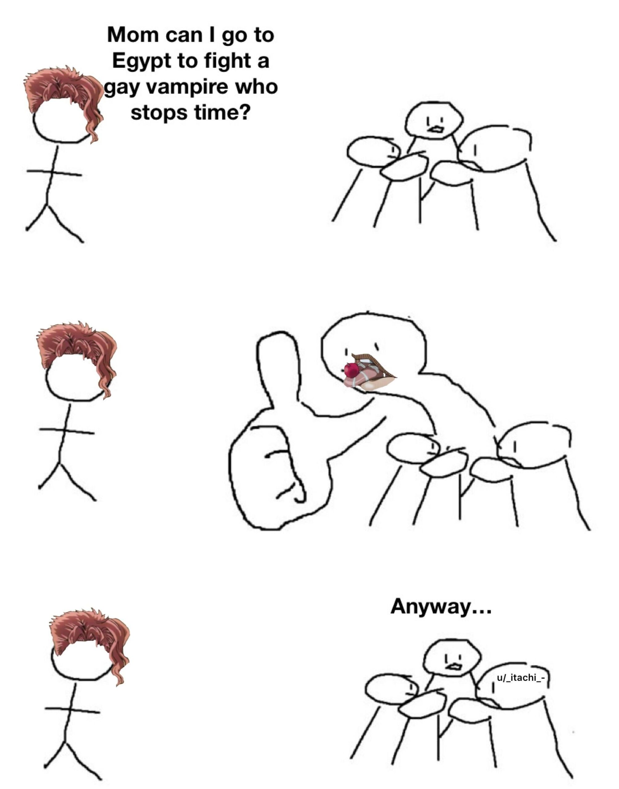 Giant thumb guy meme jojo kakyoin fighting vampire in egypt