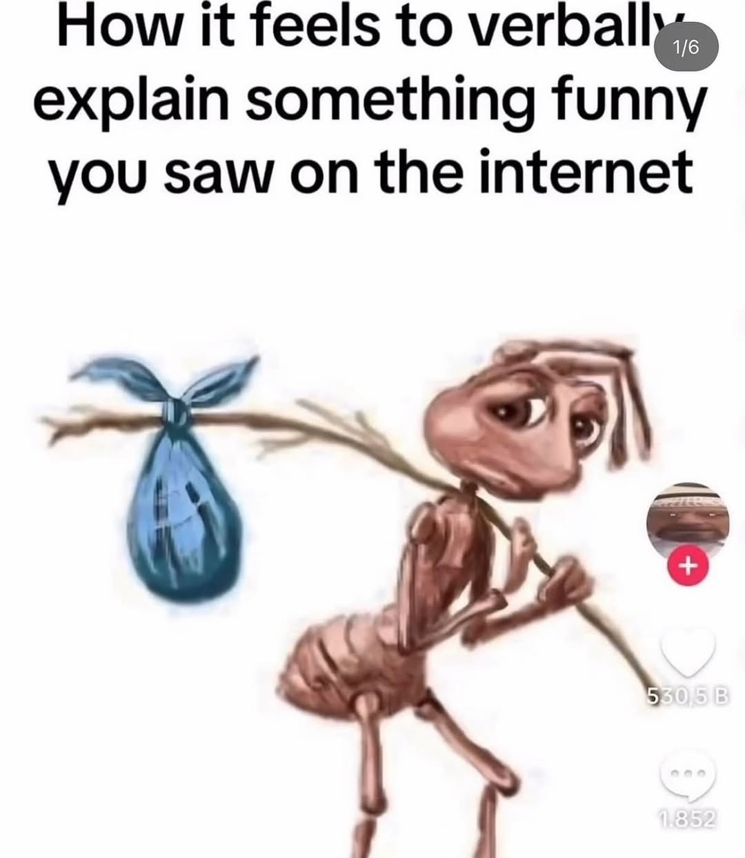 Homeless ant meme awkwardly explaining a funny internet thing to others