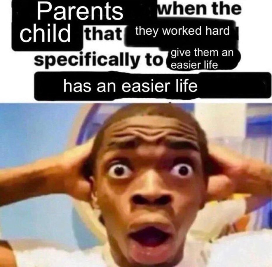Shocked black guy meme parents mad child has easier life