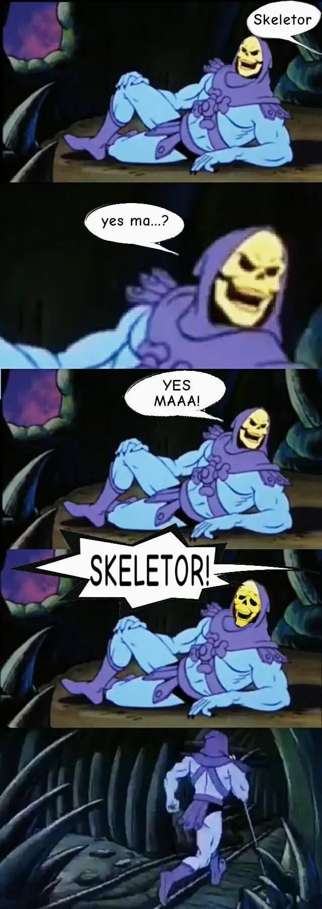 Skeletor meme bolts off when mom yells his name