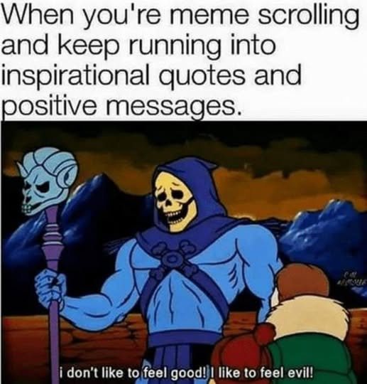 Skeletor meme hates inspirational quotes while meme scrolling