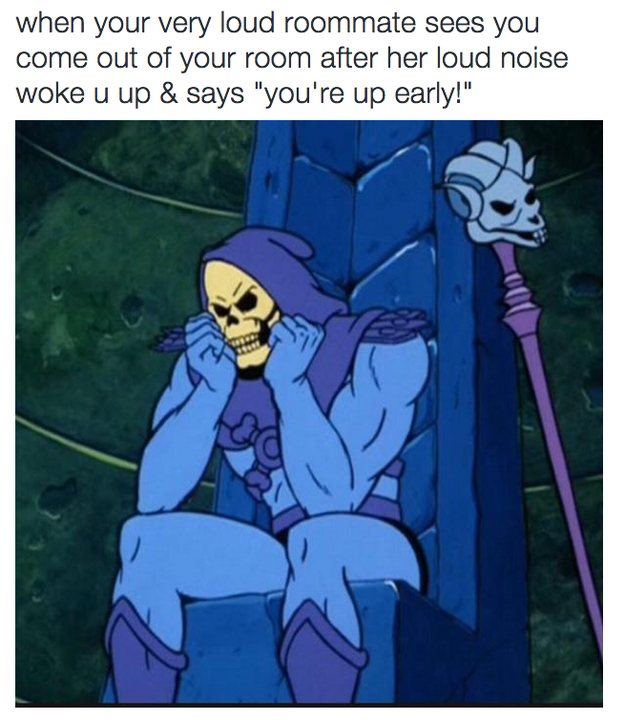 Skeletor meme roommate says you're up early annoyed