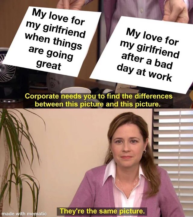 They're the same picture meme loving girlfriend after bad workday