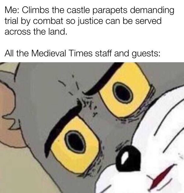 Unsettled tom meme trial by combat at Medieval Times