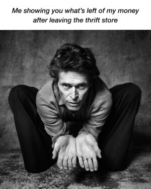Willem dafoe meme showing empty hands after thrift store