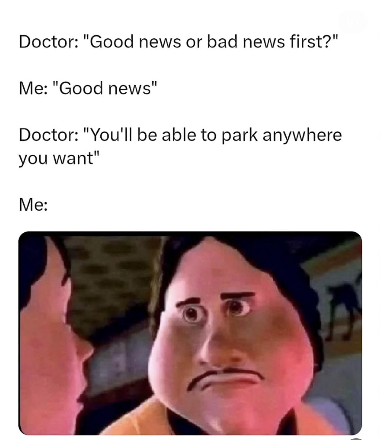 Monster house staring face meme stunned at doctor saying he can park anywhere Monster house staring face meme stunned at doctor saying he can park anywhere