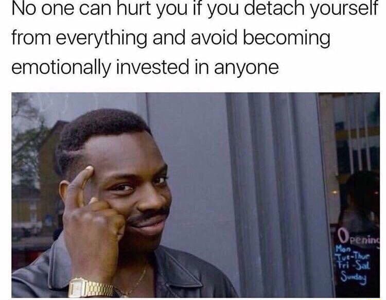 Thinking black guy meme detach to avoid hurt