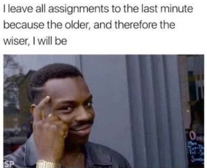 Thinking black guy meme delays assignments to last minute
