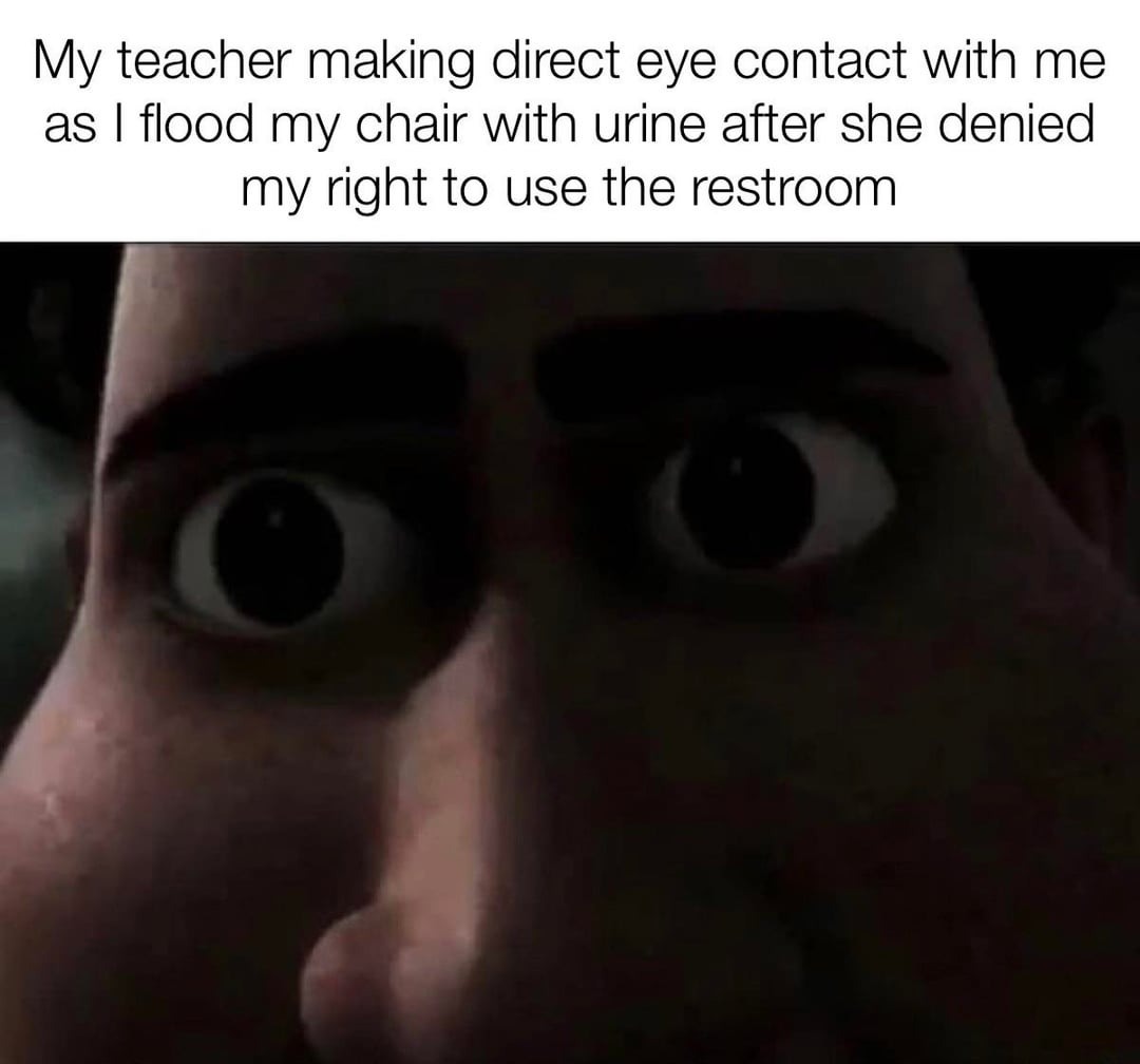 Staring teacher meme sees student peed on chair