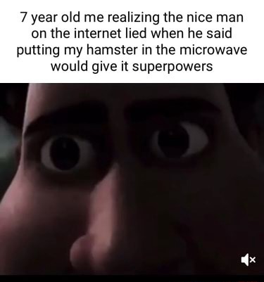 Tighten staring meme realizing hamster no superpowers after microwave