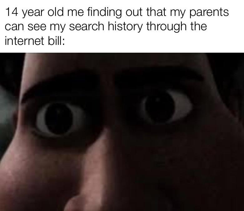 Stunned staring meme finding parents see search history through internet bill