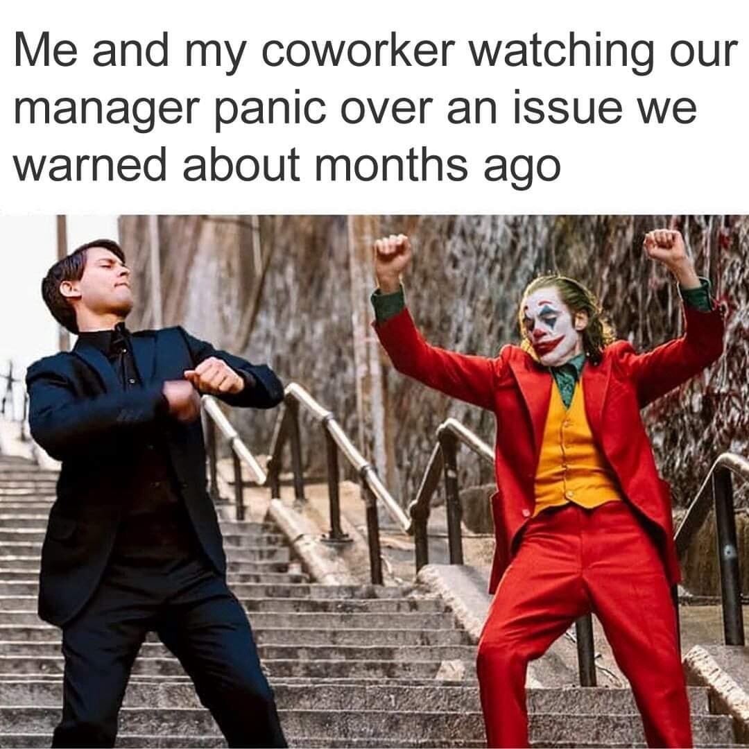 Joker dance meme watching manager panic