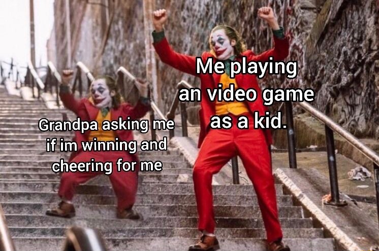 Joker dance meme playing game while grandpa cheers me