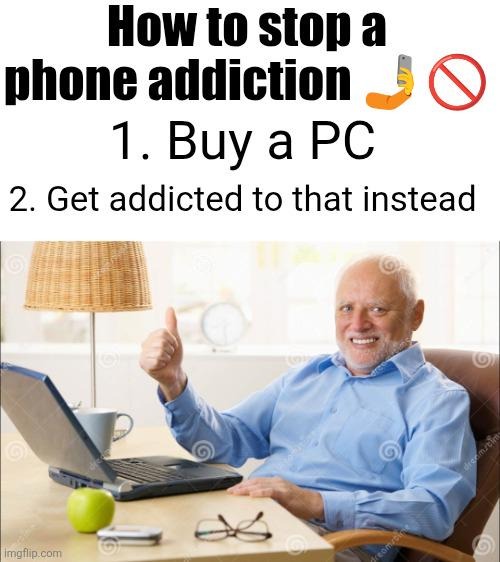 Harold thumbs up meme stop phone addiction get addicted to pc
