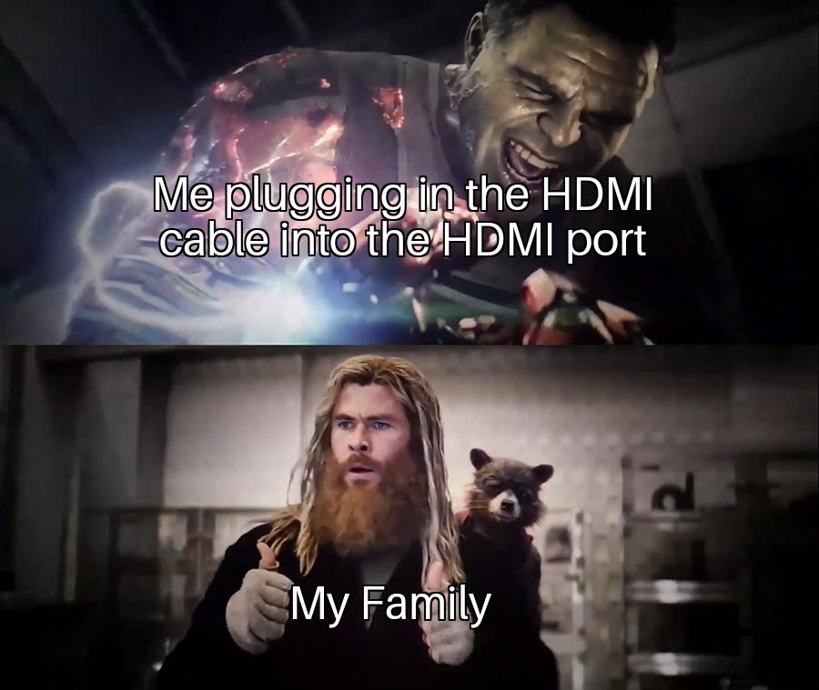 Hulk thor thumbs up meme plugging hdmi cable family approves Hulk thor thumbs up meme plugging hdmi cable family approves
