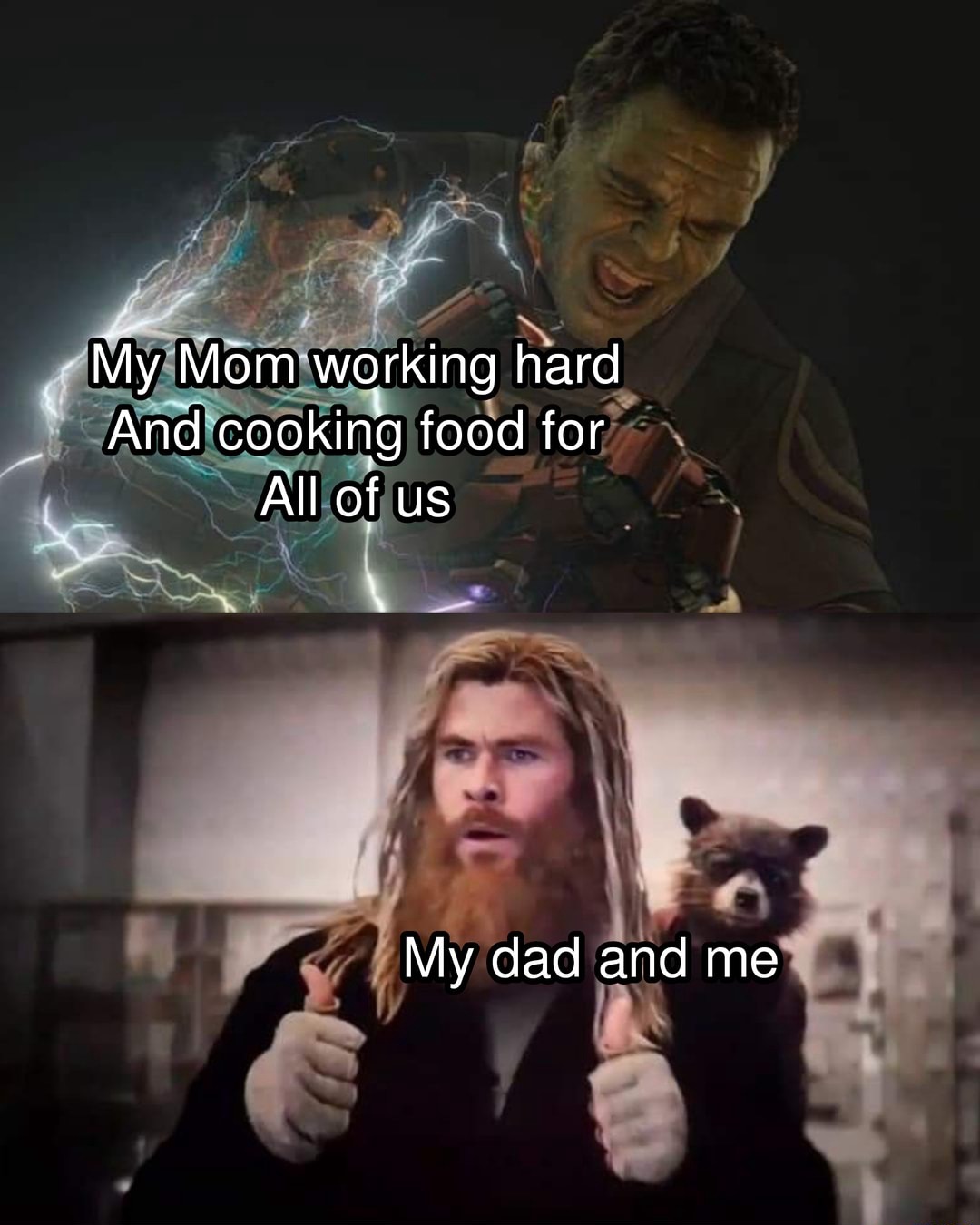 Hulk thor thumbs up meme praising mom cooking for family Hulk thor thumbs up meme praising mom cooking for family