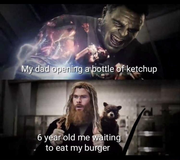 Hulk thor thumbs up meme dad opens ketchup waiting for burger Hulk thor thumbs up meme dad opens ketchup waiting for burger