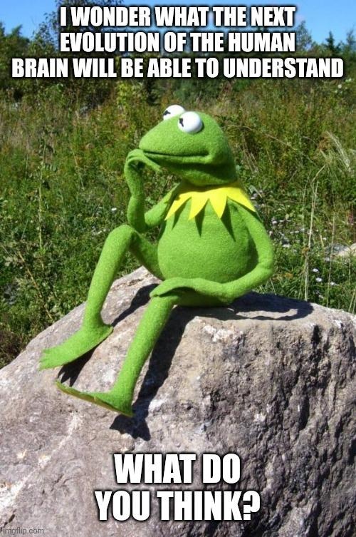 Kermit thinking meme wondering next human brain evolution