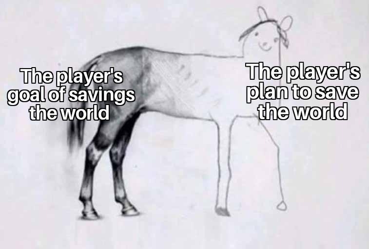 Unfinished horse drawing meme shows bad player save plan
