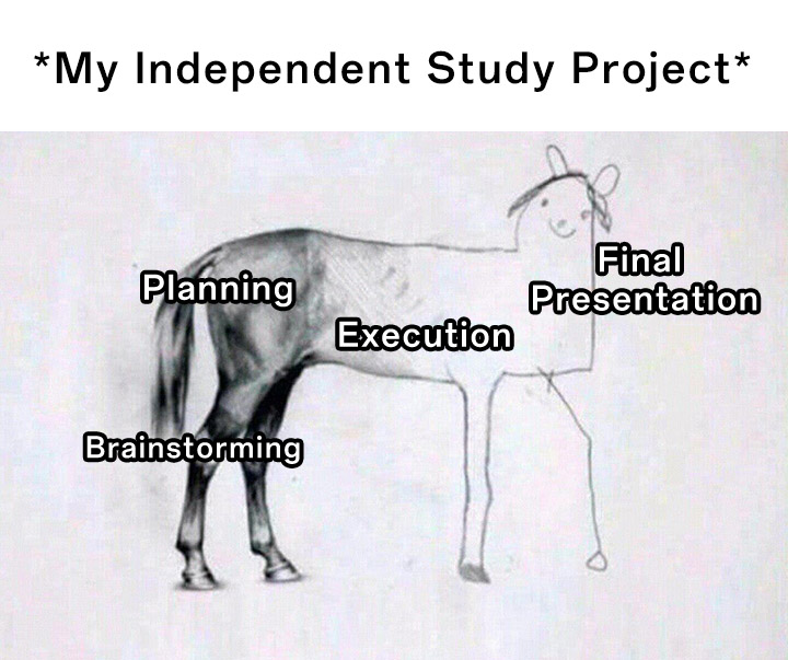 Unfinished horse drawing meme half done for independent study